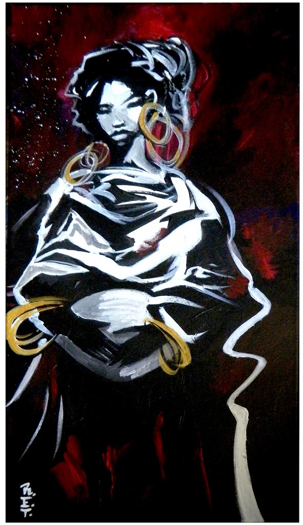 "Royal Mamma." 26x16" Acrylic, Gold, and Indian Ink. 500.00