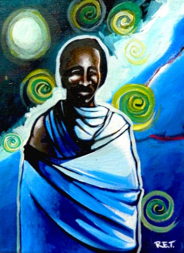 "Cbow the Blue Maasai" Acrylic and Indian Ink. 8x10 only 130.
