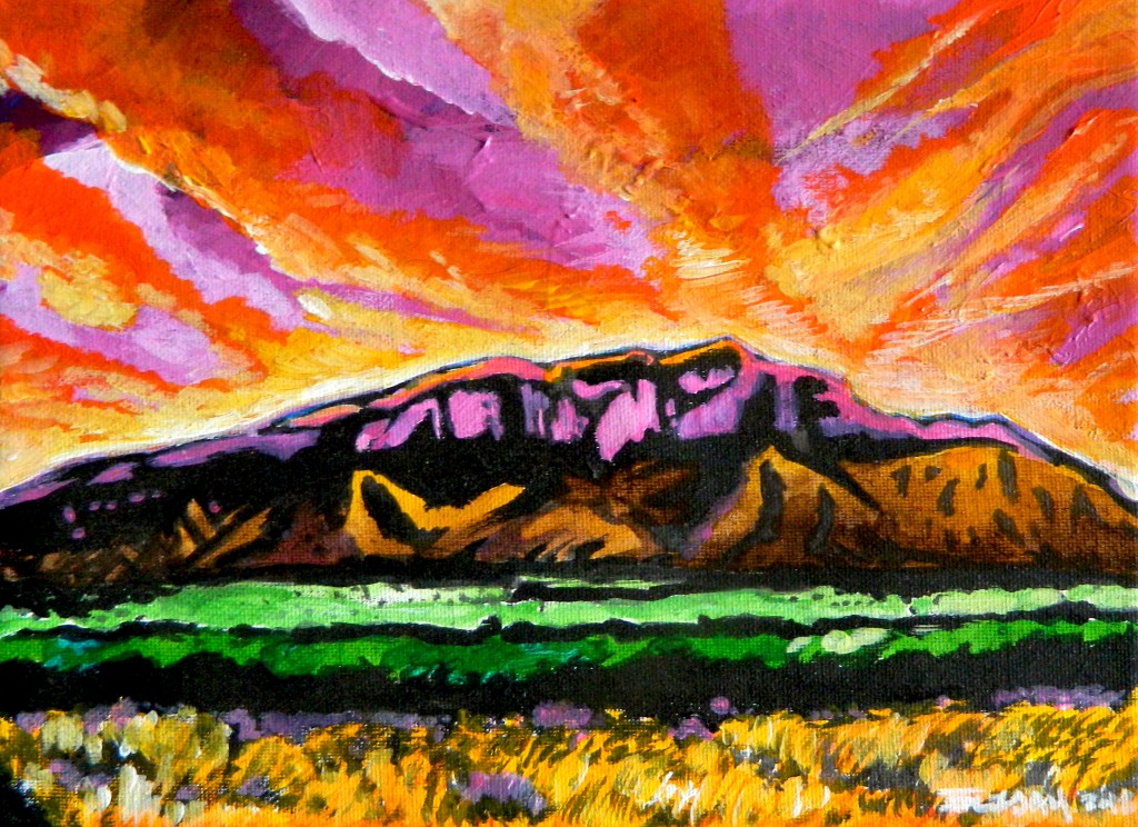  NM LOVE. "Sandia Morning" 100.00 for the Original. 20 for a print. 8x10" acrylic and indian ink.
