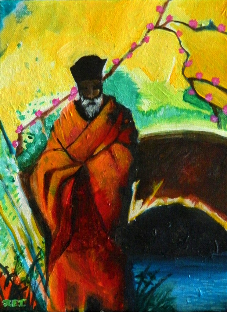  "Monk walking"  Size: 8x10 Medium: Indian ink, acrylic.  200. for the Original!