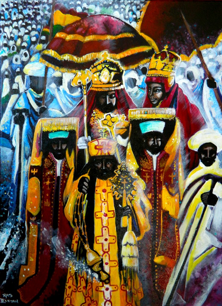 "Coronation of the Covenant." by Ras Elijah Tafari Acrylic and Indian Ink. 18x24 on Canvas.