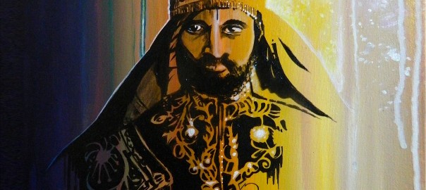 "SELASSIE I DRIP." By Ras Elijah Tafari. Indian Ink and Acrylic on Canvas.18"x24"
