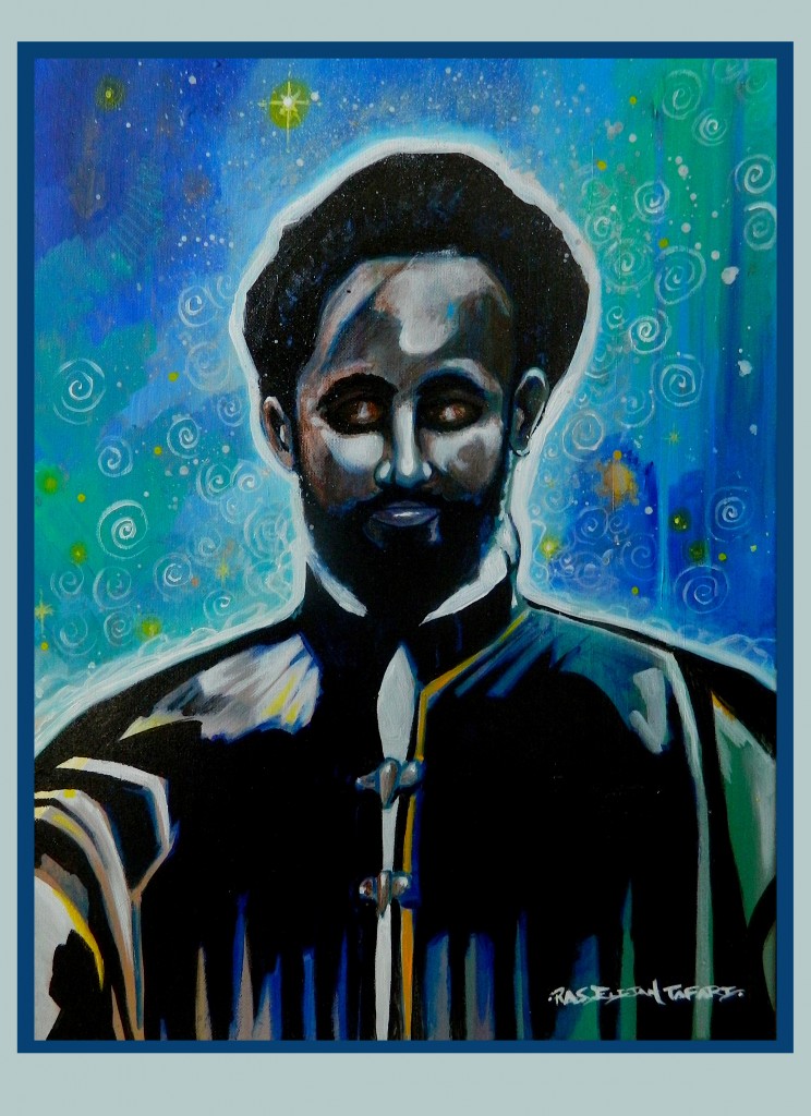 "Selassie I Blue Night" By Ras Elijah Tafari. 18"x24" Acrylic and Indian Ink on Canvas. Original Available for 300. 