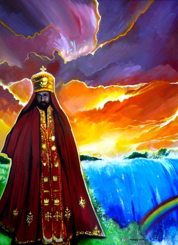 Emperor " Haile Selassie I at the Root." By Ras Elijah Tafari. 26"x 36" Indian Ink and Acrylic on Canvas. for the Original 500.