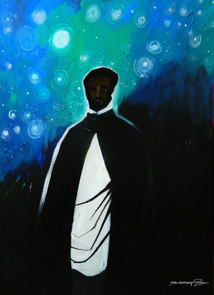 " Selassie INIght" Acrylic and  Indian Ink on Canvas. 18"x 24"  Original 200.oo