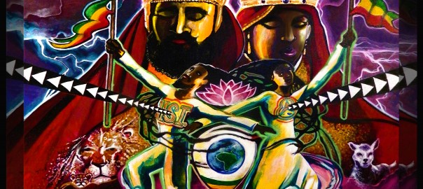 " Ethiopia, Lifts the World." By Ras Elijah Tafari and Dre-Z Melodi. Acrylic, Gold, and Indian Ink on Canvas.