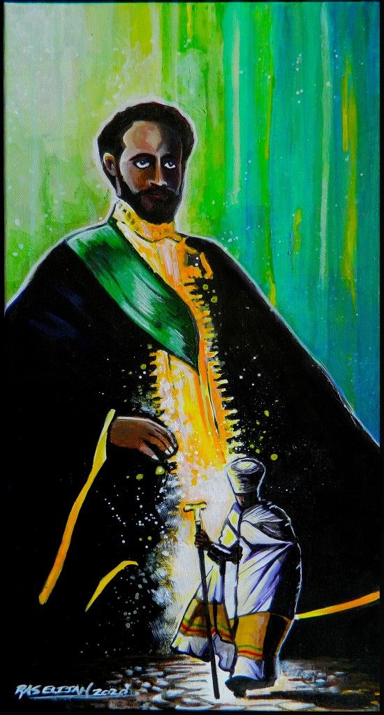 "Selassie I and Priest" Acrylic and Indian ink. Original Available
