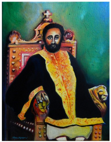 "Selassie on the Throne" Oil, Original Available