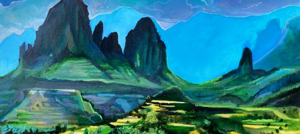" Simeon Mountains" In Ethiopia. Acrylic and Indian ink. 24" x18" 225. for the Original.