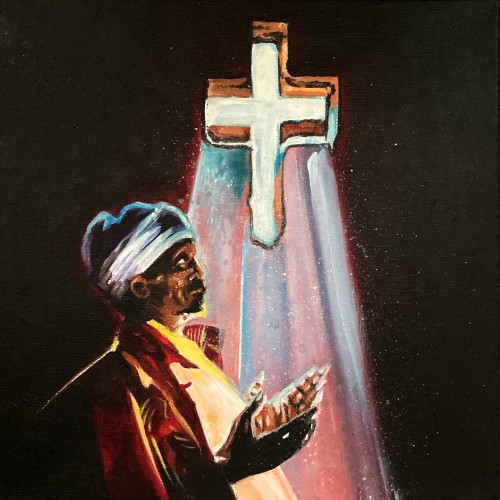 " Priest Praying" 11x11" Acrylic oand Indian ink, original 225.