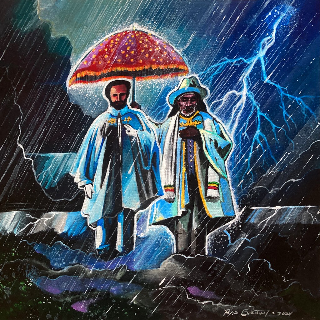 Raise Up Jah Umbrella 16x16" Acrylic and Indian ink